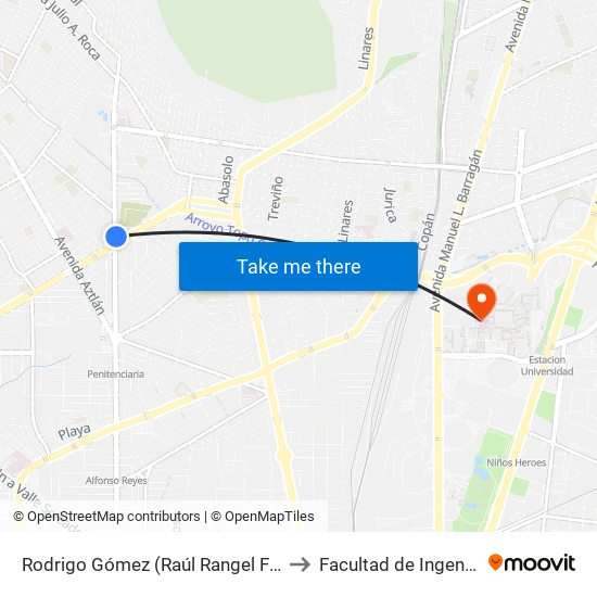 Rodrigo Gómez (Raúl Rangel Frías - Rodrigo Gómez) to Facultad de Ingeniería Mecánica map