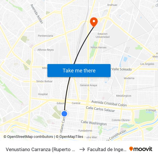 Venustiano Carranza (Ruperto Martínez - Albino Espinosa) to Facultad de Ingeniería Mecánica map