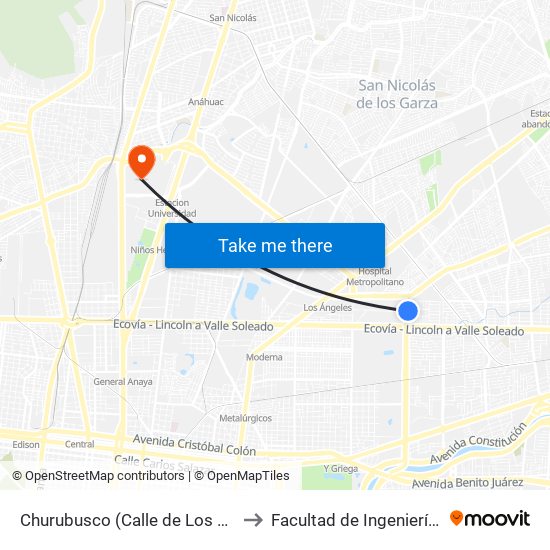 Churubusco (Calle de Los Andes - Alpes) to Facultad de Ingeniería Mecánica map