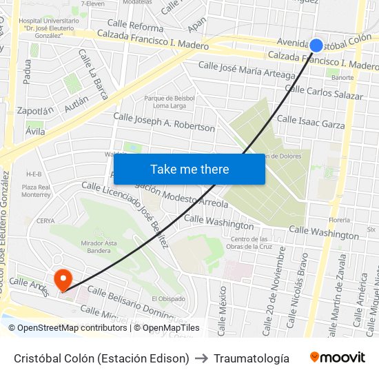 Cristóbal Colón (Estación Edison) to Traumatología map