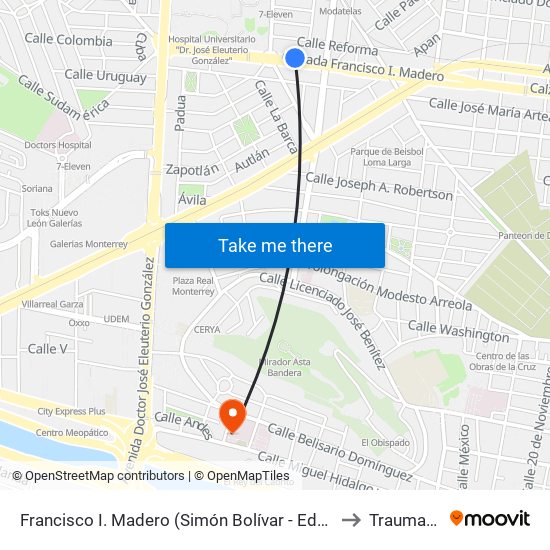 Francisco I. Madero (Simón Bolívar - Eduardo Aguirre Pequeño) to Traumatología map