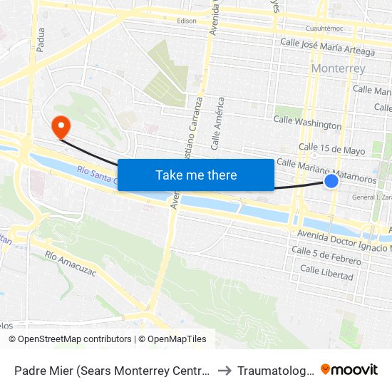Padre Mier (Sears Monterrey Centro) to Traumatología map