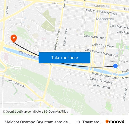 Melchor Ocampo (Ayuntamiento de Monterrey) to Traumatología map