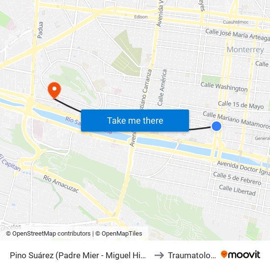 Pino Suárez (Padre Mier - Miguel Hidalgo) to Traumatología map