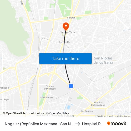 Nogalar (República Mexicana - San Nicolás) to Hospital Roble map