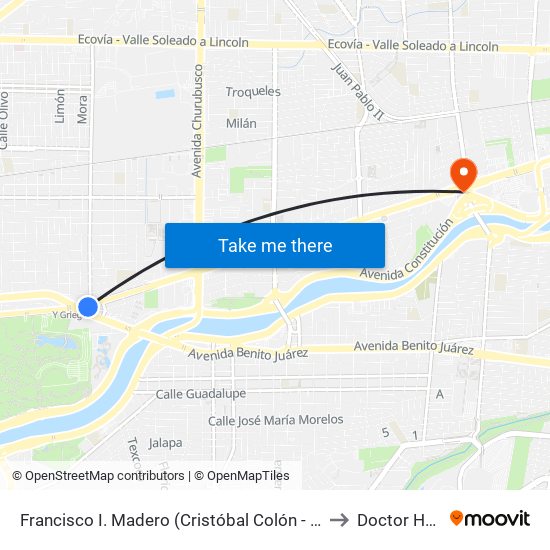 Francisco I. Madero (Cristóbal Colón - Antonio Villarreal) to Doctor Hospital map