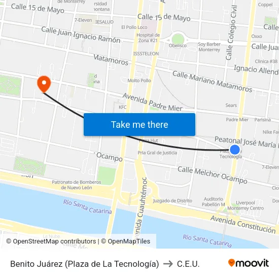 Benito Juárez (Plaza de La Tecnología) to C.E.U. map