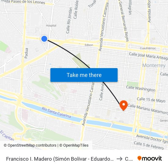 Francisco I. Madero (Simón Bolívar - Eduardo Aguirre Pequeño) to C.E.U. map