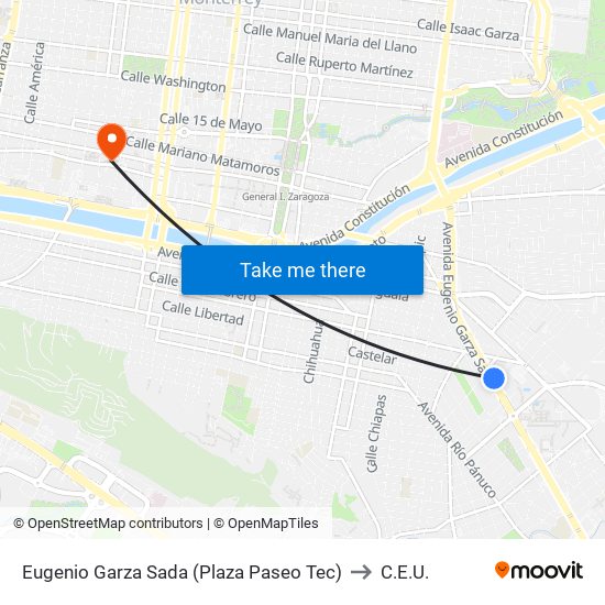 Eugenio Garza Sada (Plaza Paseo Tec) to C.E.U. map