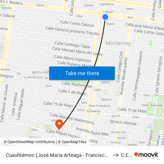 Cuauhtémoc (José María Arteaga - Francisco I. Madero) to C.E.U. map