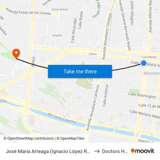 José María Arteaga (Ignacio López Rayón - Pino Suárez) to Doctors Hospital map