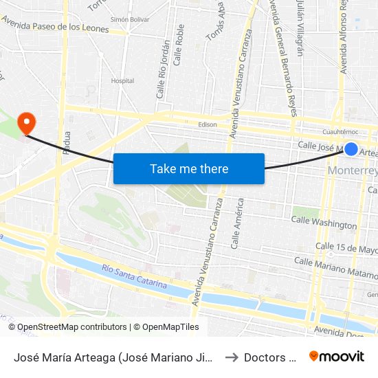 José María Arteaga (José Mariano Jiménez - Juan Méndez) to Doctors Hospital map