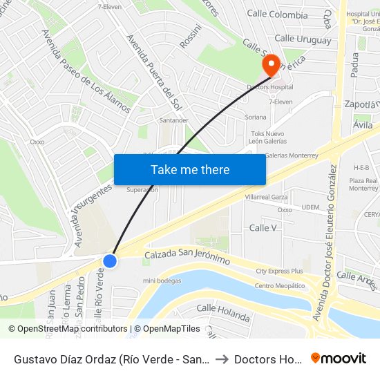 Gustavo Díaz Ordaz (Río Verde - San Jerónimo) to Doctors Hospital map