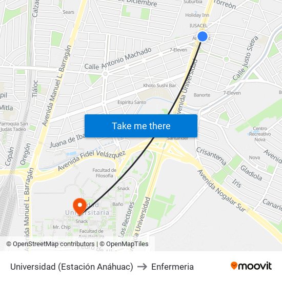 Universidad (Estación Anáhuac) to Enfermeria map