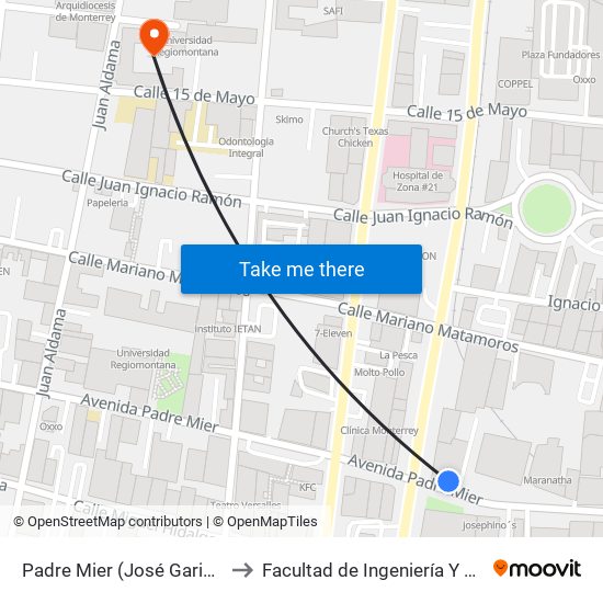 Padre Mier (José Garibaldi - Cuauhtémoc) to Facultad de Ingeniería Y Arquitectura (Aulas 3) map