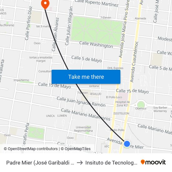 Padre Mier (José Garibaldi - Cuauhtémoc) to Insituto de Tecnología Avanzada map