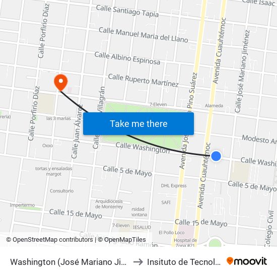 Washington (José Mariano Jiménez - Cuauhtémoc) to Insituto de Tecnología Avanzada map