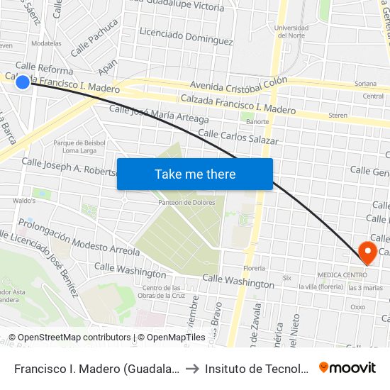 Francisco I. Madero (Guadalajara - Simón Bolívar) to Insituto de Tecnología Avanzada map