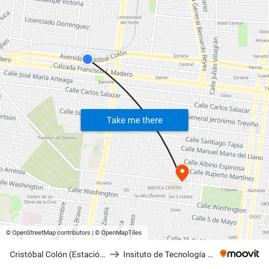 Cristóbal Colón (Estación Edison) to Insituto de Tecnología Avanzada map