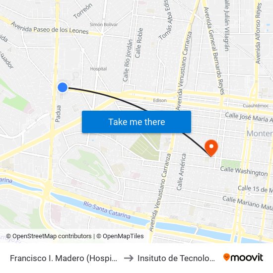 Francisco I. Madero (Hospital Universitario) to Insituto de Tecnología Avanzada map