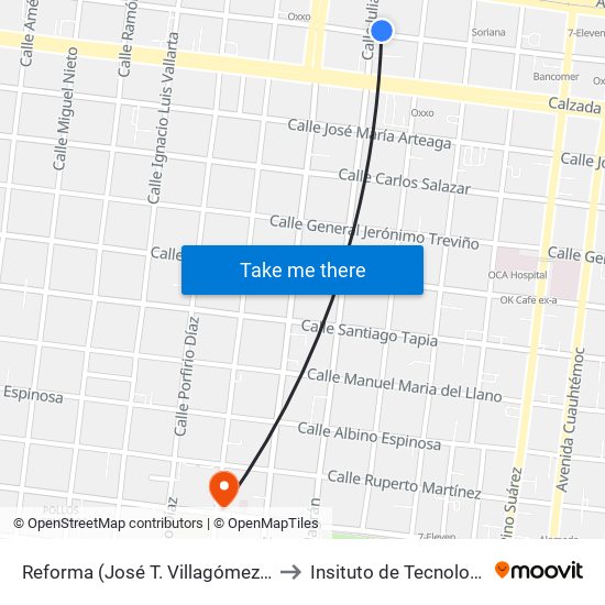 Reforma (José T. Villagómez - Julián Villagrán) to Insituto de Tecnología Avanzada map