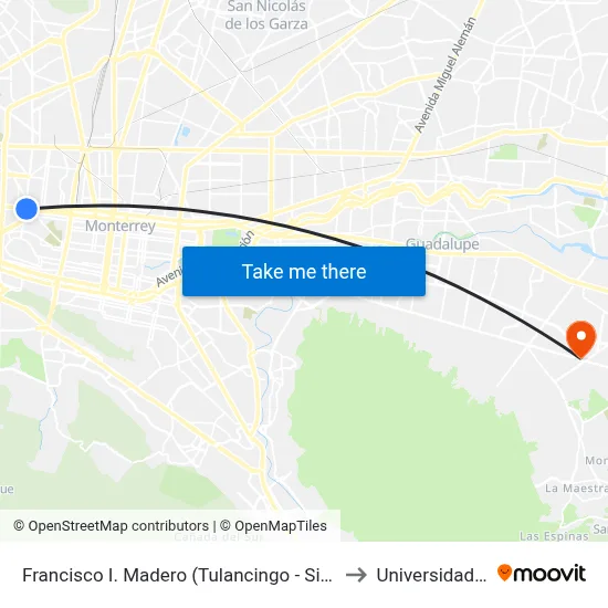 Francisco I. Madero (Tulancingo - Simón Bolívar) to Universidad Edec map