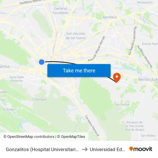 Gonzalitos (Hospital Universitario) to Universidad Edec map