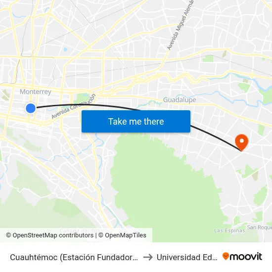 Cuauhtémoc (Estación Fundadores) to Universidad Edec map