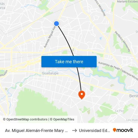 Av. Miguel Alemán-Frente Mary Kay to Universidad Edec map
