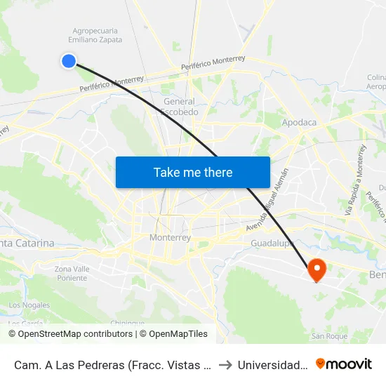 Cam. A Las Pedreras (Fracc. Vistas Del Parque) to Universidad Edec map