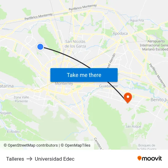 Talleres to Universidad Edec map