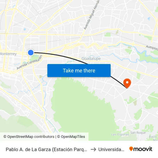 Pablo A. de La Garza (Estación Parque Fundidora) to Universidad Edec map