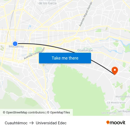 Cuauhtémoc to Universidad Edec map