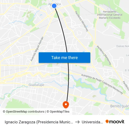 Ignacio Zaragoza (Presidencia Municipal de Apodaca) to Universidad Edec map
