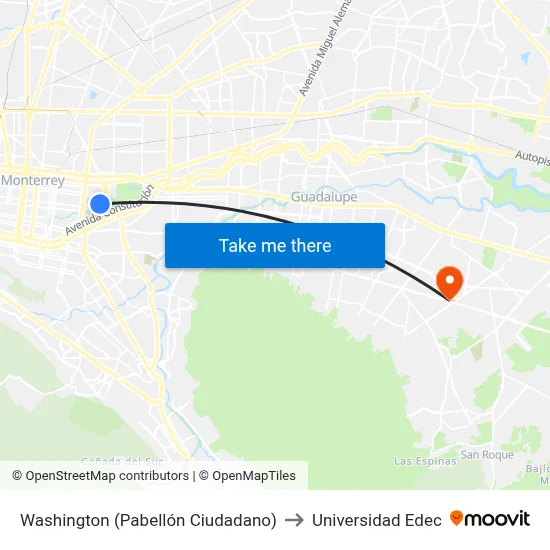 Washington (Pabellón Ciudadano) to Universidad Edec map