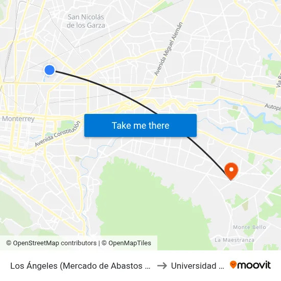Los Ángeles (Mercado de Abastos Estrella 2) to Universidad Edec map