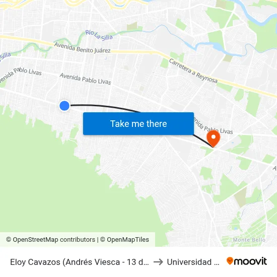 Eloy Cavazos (Andrés Viesca - 13 de Mayo) to Universidad Edec map