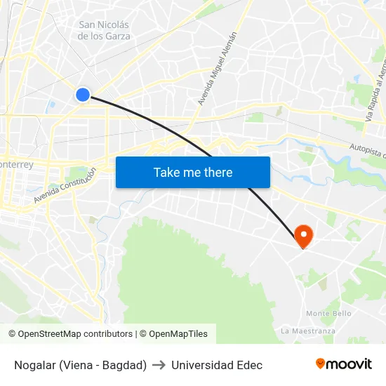 Nogalar (Viena - Bagdad) to Universidad Edec map