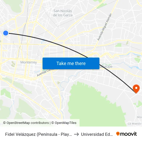 Fidel Velázquez (Península - Playa) to Universidad Edec map