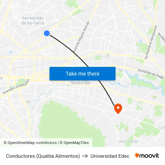 Conductores (Qualtia Alimentos) to Universidad Edec map
