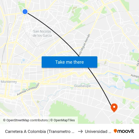 Carretera A Colombia (Transmetro Metroplex) to Universidad Edec map