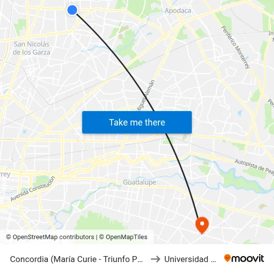 Concordia (María Curie - Triunfo Poniente) to Universidad Edec map