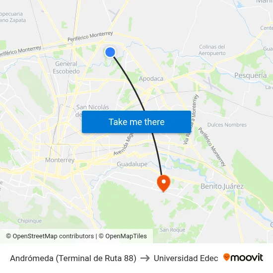 Andrómeda (Terminal de Ruta 88) to Universidad Edec map