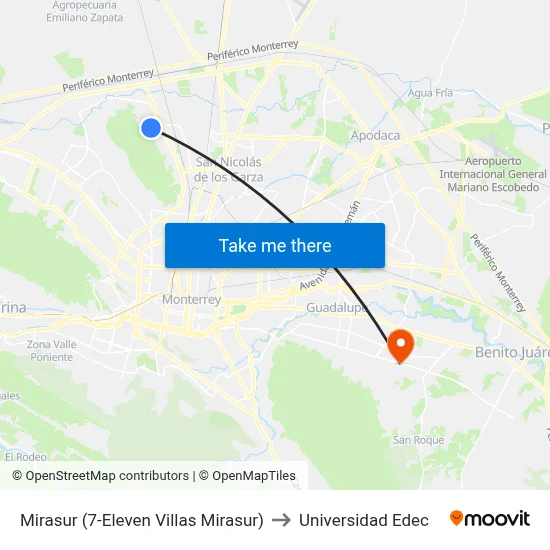 Mirasur (7-Eleven Villas Mirasur) to Universidad Edec map