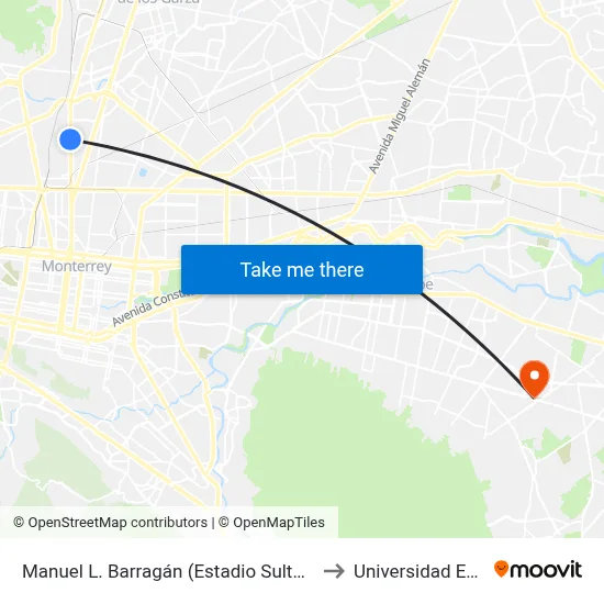 Manuel L. Barragán (Estadio Sultanes) to Universidad Edec map