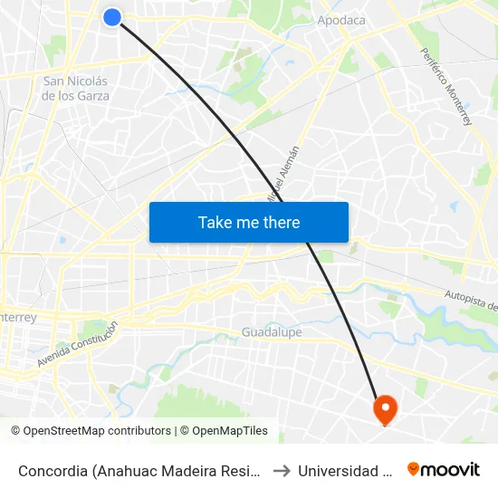 Concordia (Anahuac Madeira Residencial) to Universidad Edec map