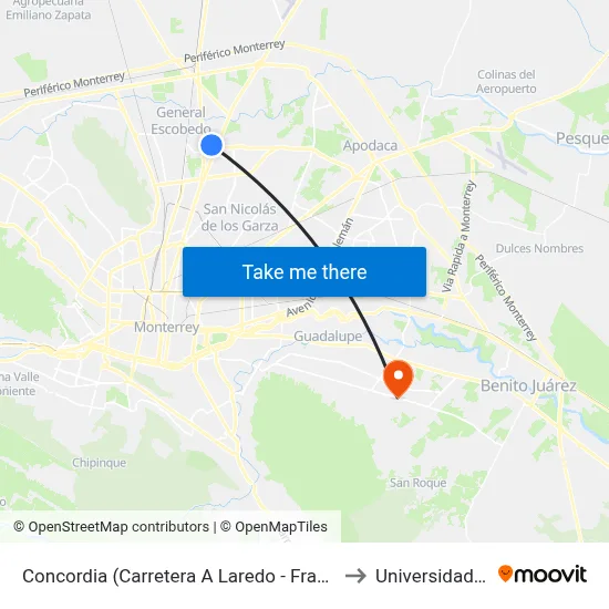 Concordia (Carretera A Laredo - Francisco Villa) to Universidad Edec map
