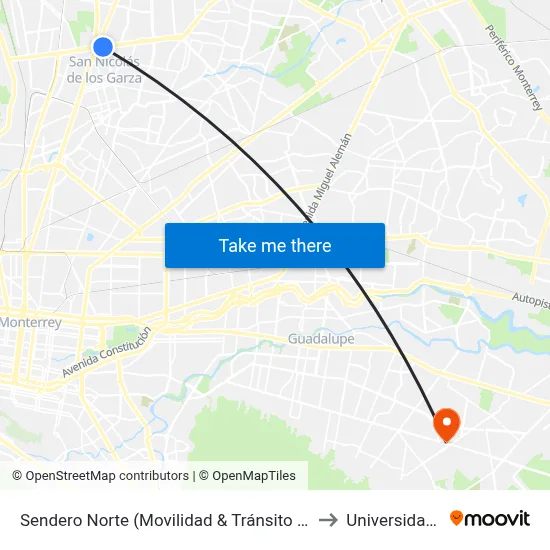 Sendero Norte (Movilidad & Tránsito de San Nicolás) to Universidad Edec map