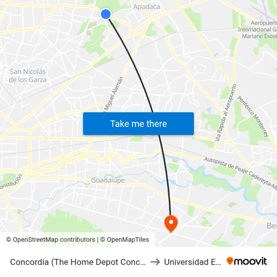 Concordia (The Home Depot Concordia) to Universidad Edec map
