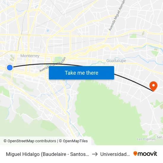 Miguel Hidalgo (Baudelaire - Santos Degollado) to Universidad Edec map
